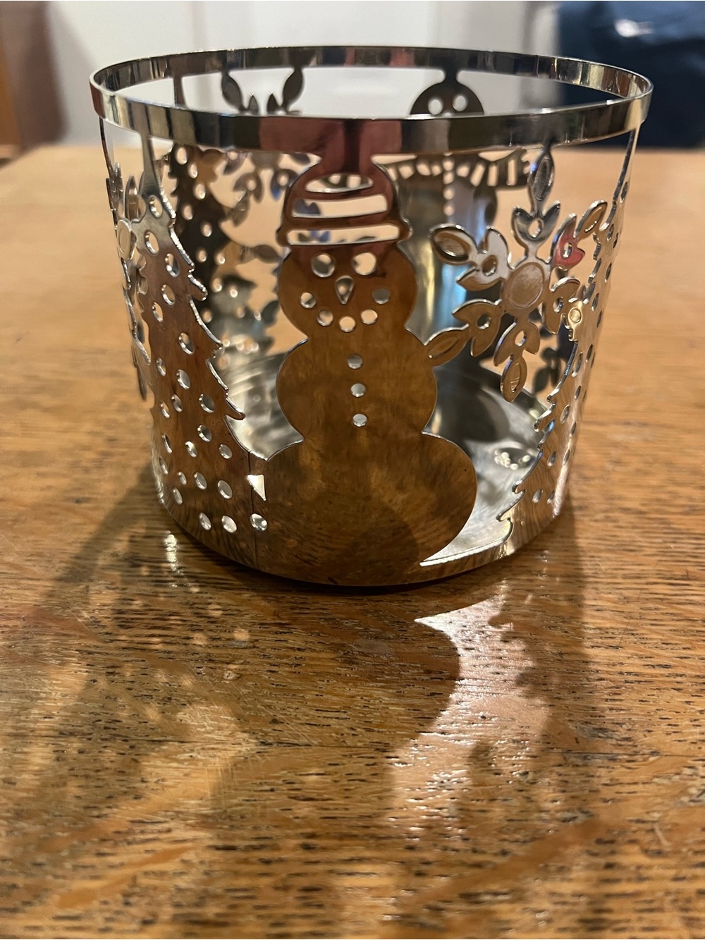 Slatkin & Co. Silver Christmas Tree & Snowman 3-Wick Candle Holder